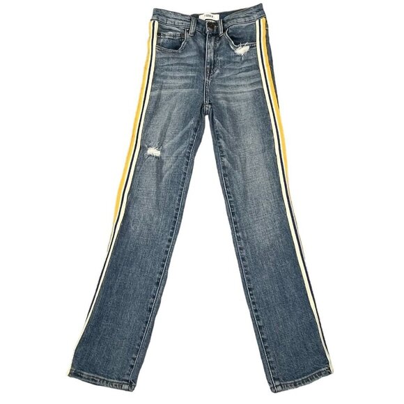 Pistola Monroe Straight Leg Cropped Cigarette Jeans Side Stripe Medium Wash - Picture 1 of 12